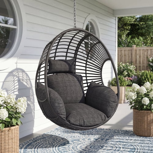 FFZ Waterproof Hanging Egg Chair with Stand 350 LBS Capacity, Black