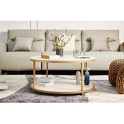 FFZ Round Coffee Table with Storage Racks and Trays, 34.64 inch, White