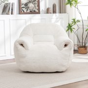 FFZ White Comfy Bean Bag Sofa With Back Support Faux Fur Chair For Adults