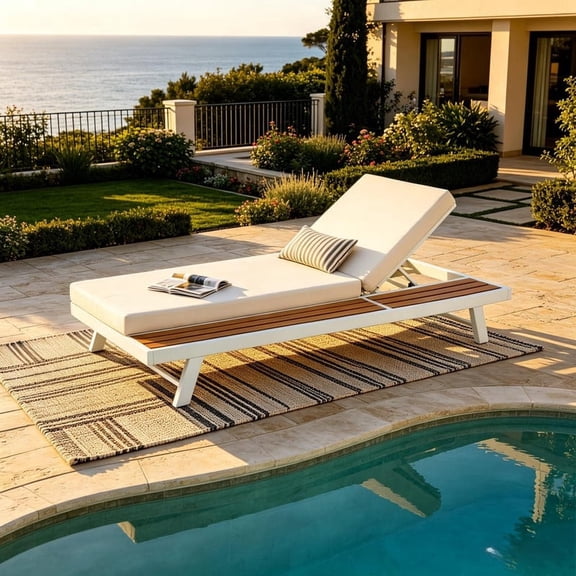 FFZ Chaise Lounge Set with Acacia Wood and Iron Frame, 76.75 x 37.5 x 34 inch, Teak