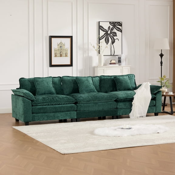 FFZ Wider Armrest 3 Seats Modern Sectional Couch Comfy Double Layer Upholstered Chenille Green For Living Room Bedroom