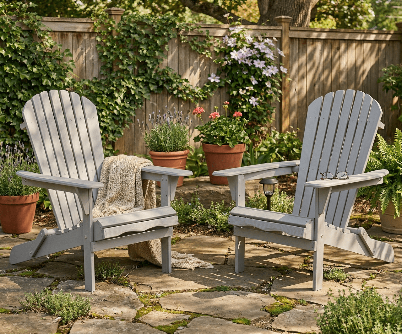 FFZ Wood Lounge Patio Chair Outdoor Folding Adirondack Chair Set of 2