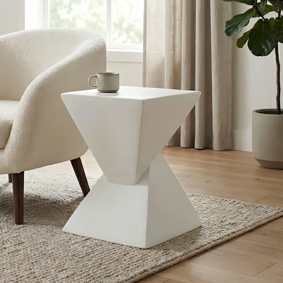 FFZ Geometric X Design Side Table with MGO All-Weather Construction, 12.5 x 12.5 x 18 inch, White
