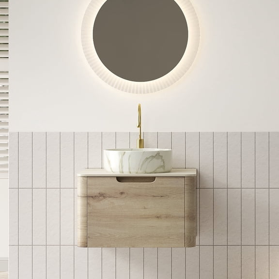 FFZ 24 inch Floating Bathroom Vanity with Ceramic Sink and Sintered Stone Top, White