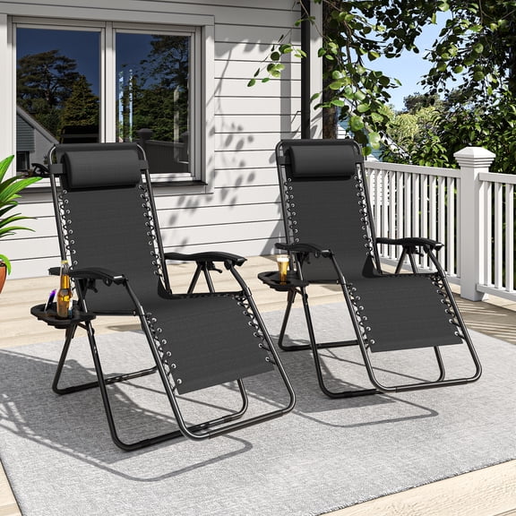 FFZ Zero Gravity Folding Lounge Recliner Chair with Headrest and Removable Tray, Antique Black