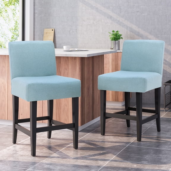 FFZ Zuma Counter Stool with Breathable Fabric Seat and Rubber Wood Legs, 18 x 22.25 x 36.5 inch, Light Blue