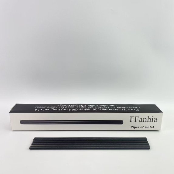FFanhia Pipes of metal,1/2" × 12" Pre-Cut Black Metal Pipe, Industrial Steel Fits Standard Half Inch Black Threaded Pipes and Fittings - Vintage DIY Industrial Shelving (1/2" × 12", Black)