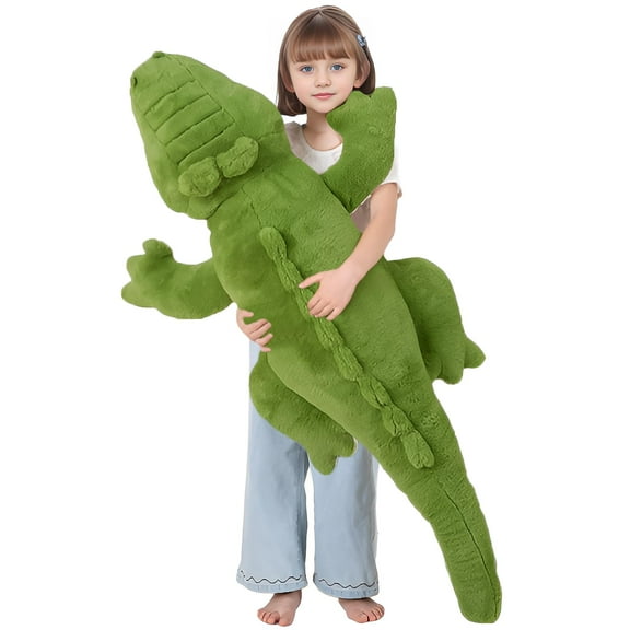 FFxiong 48 inch Green Large Alligator Stuffed Animal Long Body Pillow 4 ft Cute Giant Crocodile Plush Toy Gift for Kids Girl Boy Birthday Valentines Y101