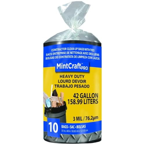 FG-03812-06 10CT 42 Gallon Poly Heavy Duty Contractor Trash Bag with Ties, 33" x 48" x 3mil