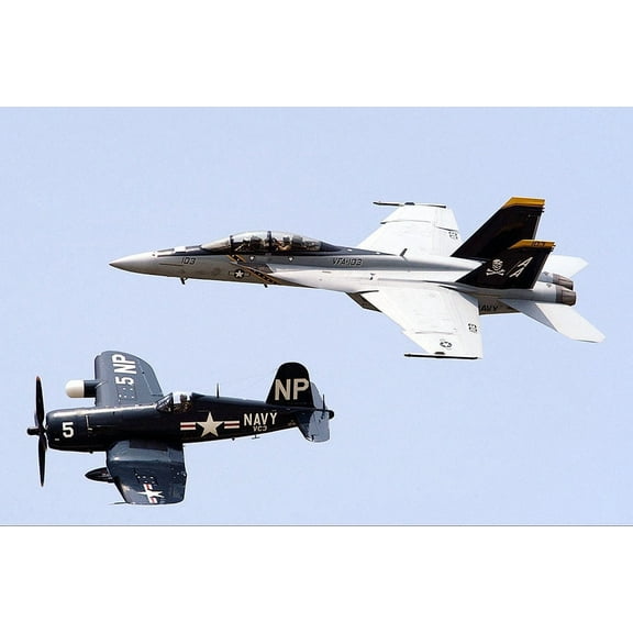 FG-1D Corsair & F/A-18F Super Hornet Style -1 - 12x18 Inch Laminated Aviation Poster - Stunning Detail and Bold Colors