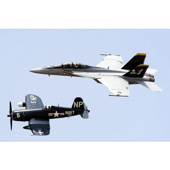 FG-1D Corsair & F/A-18F Super Hornet - 24x36 Inch Laminated Aviation Poster - Stunning Detail and Bold Colors