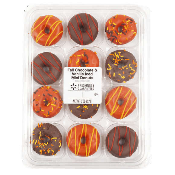 Freshness Guaranteed Chocolate and Vanilla Iced Mini Donuts, 8oz, 12 Count, Moist, Chewy, Prepared Dessert, Shelf Stable, Ambient