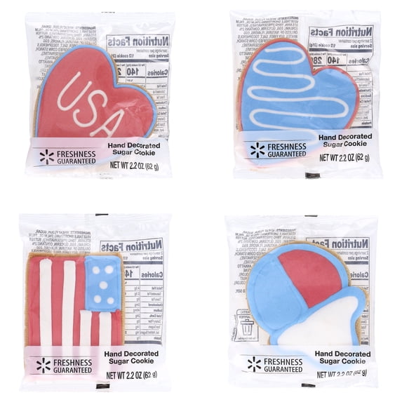 Freshness Guaranteed Patriotic Hand-Decorated Ready-to-Eat Pre-Baked Vanilla Sugar Cookies, 2.2 oz, 1 Count