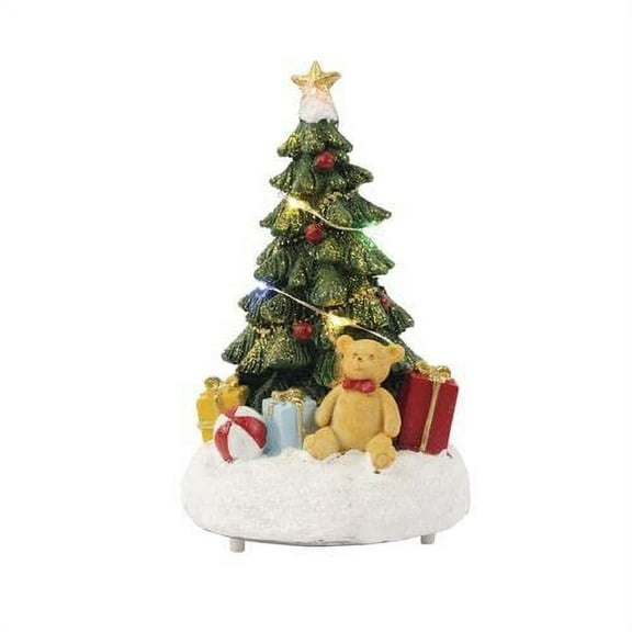 FG Square Christmas Scene Village Accessory Light-Up Tree with Teddy Bear
