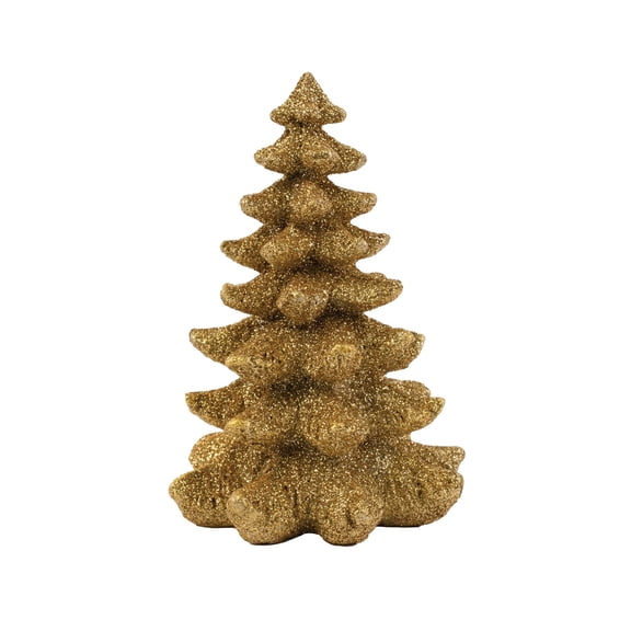 FG Square Christmas Village Accessory - Gold Glitter Tree