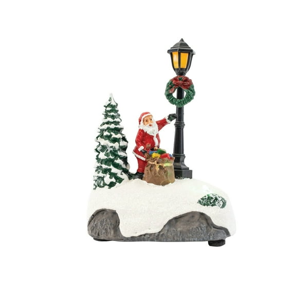FG Square Christmas Village Accessory - Santa by light Post