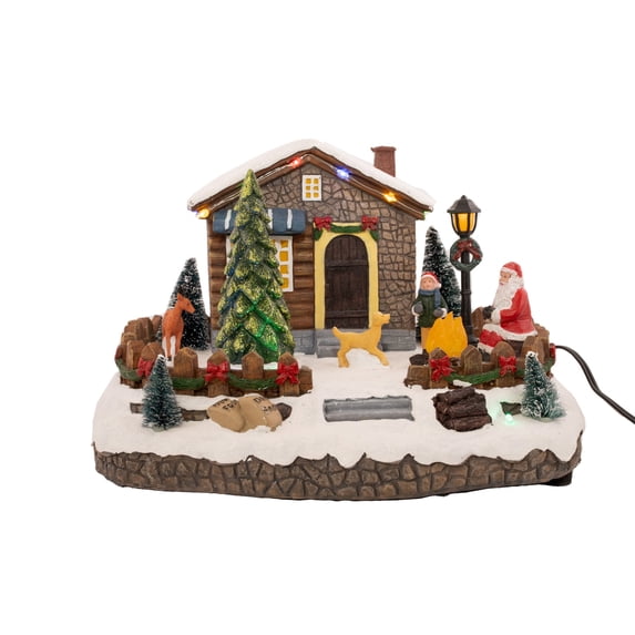 FG Square Christmas Village Animated Santa's Getaway | Christmas House Collection Accessories Figurines for Christmas Decorations and Gift | Motion and Sound with Multicolor LED Lights