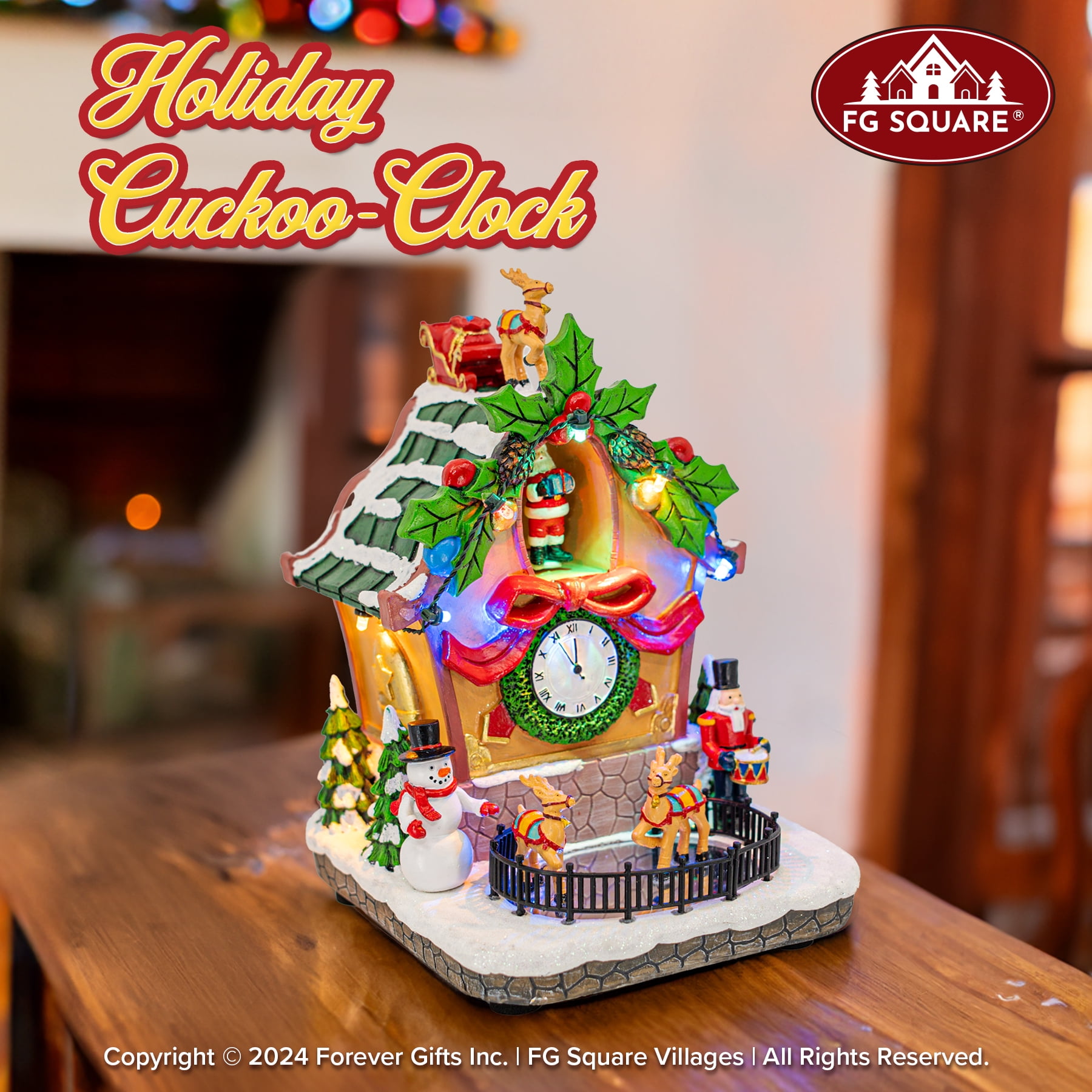 Festive Painted Santa Claus LED Lighted Christmas Cuckoo Clock