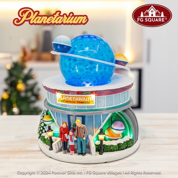 FG Square Planetarium Theatre Theme Celestial Planet Stars Animated with LED Lights Christmas Village 7" x 7" x 8"