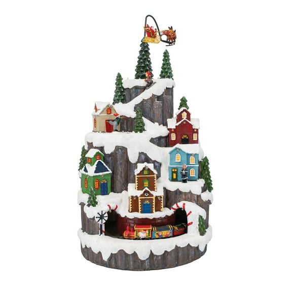 FG Square Santa Hill Town Train Mountain Animated with LED Lights Christmas Village 10" x 10" x 17.5"