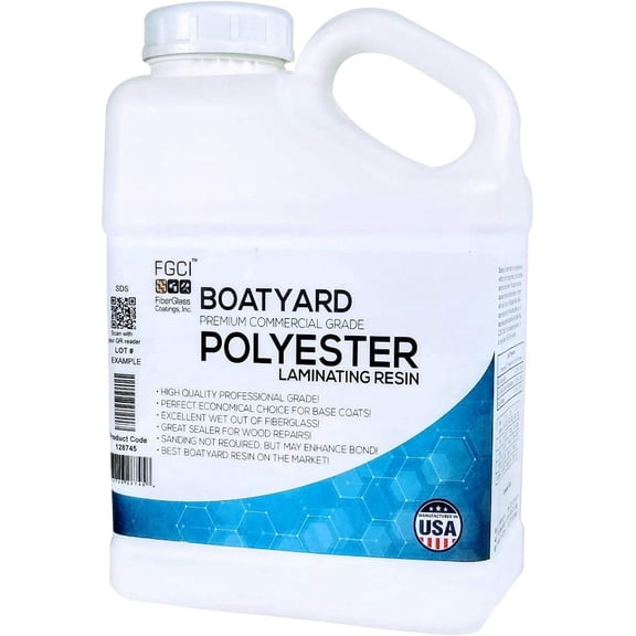 FGCI Boatyard Polyester Laminating Resin 1 Gallon Kit with MEKP Hardener, Fiberglass Resin for Boat Repair and Small Layup Projects, Made in the USA