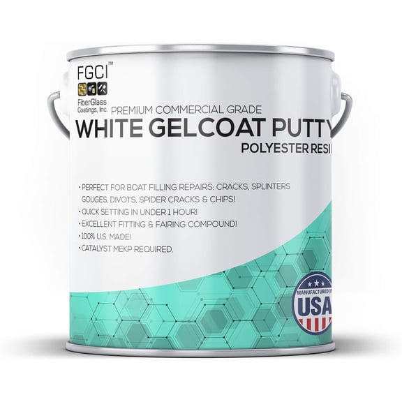 FGCI Gelcoat Repair Putty 1/2 Pint White, Fiberglass Fairing Compound for Boat Hull, Deck, and Console Crack, Chip, and Scrape Repair, Made in the USA