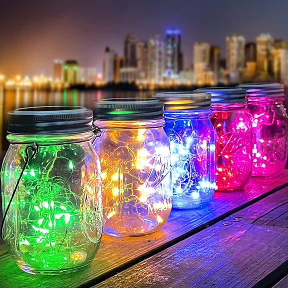 FGERFE-10 Pack 30 LED Solar Mason Jar Lid String Lights,Fairy Lights String Lids Lights Including 10 Pcs Hangers,for Indoor Outdoor Wedding Patio Garden Party Decorations Gift(No Jars) (5 Colors)