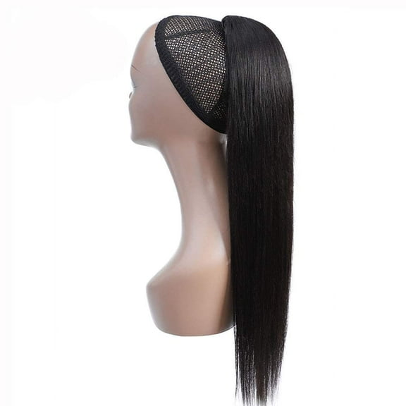 FGERFE-100% Human Hair Ponytail Extension Human Hair Straight Drawstring Ponytail Extension Natural Black for Women 1B Color Brazilian Virgin Human Hair Drawstring (Straight Hair, 18 inch)
