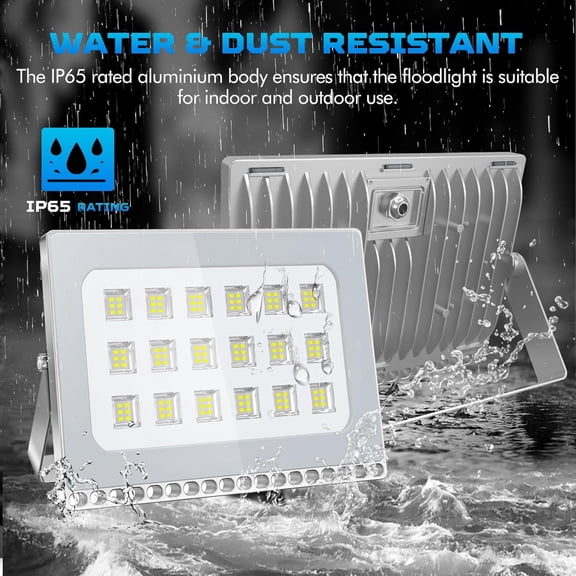 FGERFE-100W LED Flood Light, 8000LM Super Bright Outdoor Floodlights, New Slim Design, IP67 Waterproof Daylight White (6000-6500K), Security Wall Light for Garage, Garden, Yard, Factory