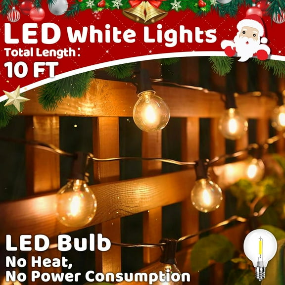 FGERFE-10FT LED Outdoor String Lights - Waterproof Patio Lights Shatterproof G40 Edison Globe Bulb, Connectable Hanging Outdoor String Lighting for Indoor Backyard Yard Gazebo Porch Party Decor - SOL