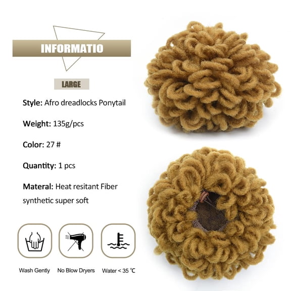 FGERFE-10inch Large Dreadlock Buns Brown Loc Petal Bun Braided Locs Drawstring Ponytail Curly Dreadlock Bun Faux Locs Clip in on Braids Ponytails Hairpiece for Black Women(27#)