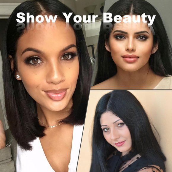 FGERFE-12 Inch Bob Wig Human Hair, Human Hair Bob Wig, 180% Density, Pre Cut Pre Plucked Pre Bleached, Suitable for Black Women (Black)