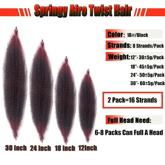 FGERFE-12 inch Burgandy Springy Afro Twist Hair 2 Pack Red Spring Twist Hair Wrapping Hair Ombre Marely Hair for Soft Locs Kinky Marley Twist Braiding Hair