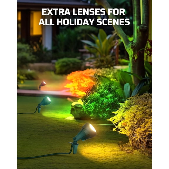 FGERFE-120V Spotlight Outdoor, 400LM Waterproof LED Spot Light with 3 Extra Lenses (Red Yellow Green), Landscape Lighting for Holiday, Trees, 5FT Extension Cord, UL Listed
