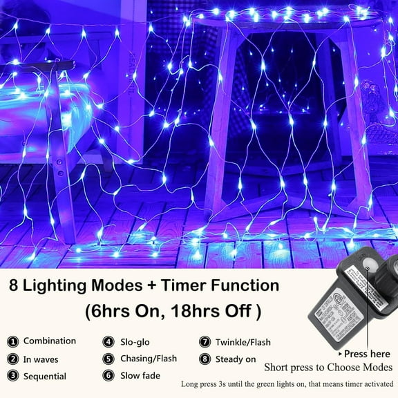 FGERFE-12ft x 5ft 360 LED Christmas Net Lights, 8 Modes Bush Mesh Lights Connectable, Timer, Waterproof for Christmas Trees, Bushes, Garden, Outdoor Decorations (Clear Wire, Blue)