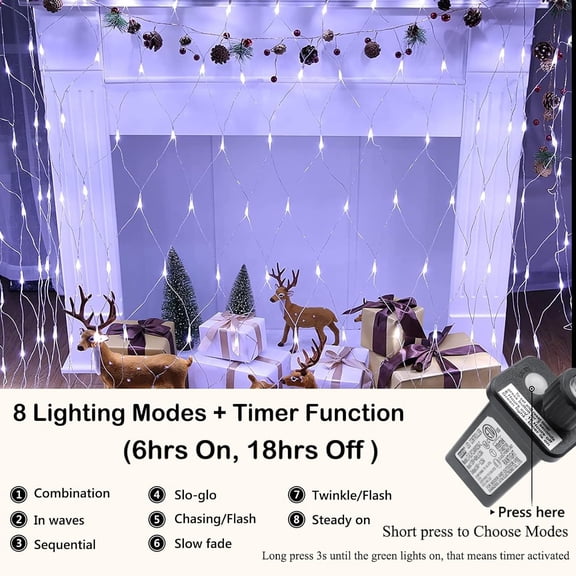 FGERFE-12ft x 5ft 360 LED Christmas Net Lights,8 Modes Bush Mesh Lights Connectable, Timer, Waterproof for Christmas Trees, Bushes, Garden, Outdoor Decorations (Clear Wire, White)