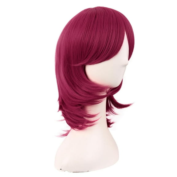 FGERFE-16 Inch/40 cm Short Side Bangs Synthetic Fiber Cosplay Layered Wig (Blood Red)