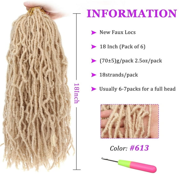 FGERFE-18 Inch 6 Packs Blonde New Faux Locs Crochet Hair Curly Wavy Soft Locs Pre-Looped Goddess Faux Locs Crochet Braids Dreadlocks Synthetic Hair Extensions For Women (18 Inch,613#)