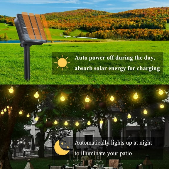 FGERFE-2-Pack 100 LED Solar String Lights for Outsdie, 46FT Crystal Globe Lights with 8 Modes, Solar Christmas Lights Outdoor Waterproof for Garden Tree Patio Party Christmas Decorations