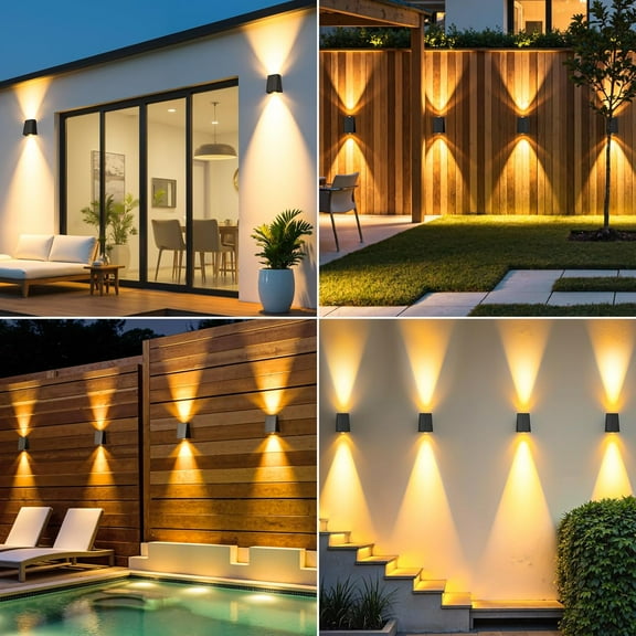 FGERFE-2 Pack Solar Wall Lights Outdoor Waterproof Up and Down 2 LED Fence Sconce Lamp for House, Patio, Porch, Yard, Garden, Garage, Use to Security and Decorative Lighting, Easy to Install Wall Mou