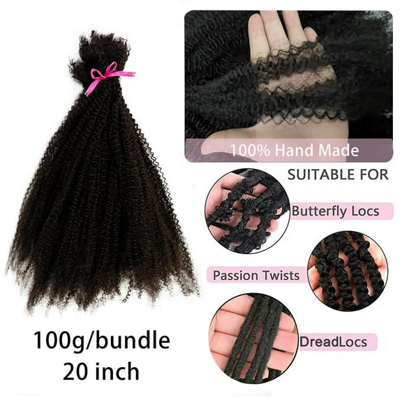FGERFE-20Inch Afro Kinkys Bulk Synthetic Hair for Locs, Spring Twist, Braids,100g/Bundle Soft No Weft Silky Afro Natural Twist Braid Bulk Hair Bundles For Black Women (#4, 20INCH)
