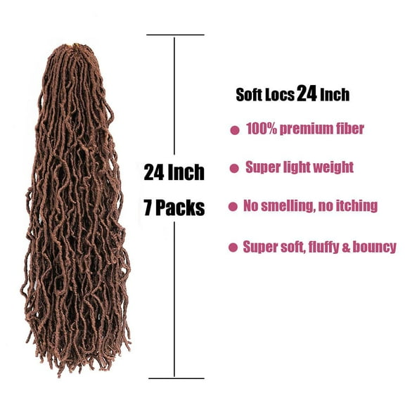 FGERFE-24 Inch 7 Packs Soft Locs Crochet Hair Brown Color 30 New Faux Locs Pre-looped Super Lightweight Synthetic Hair Braids For Black Women(24inch, 7packs, #30)