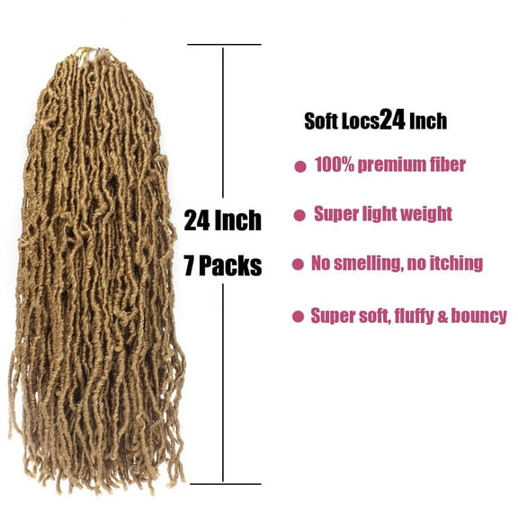 FGERFE-24 Inch 7 Packs Soft Locs Crochet Hair Light Brown Color 27 New Faux Locs Pre-looped Super Lightweight Synthetic Hair Braids For Black Women(24inch, 7packs, #27)