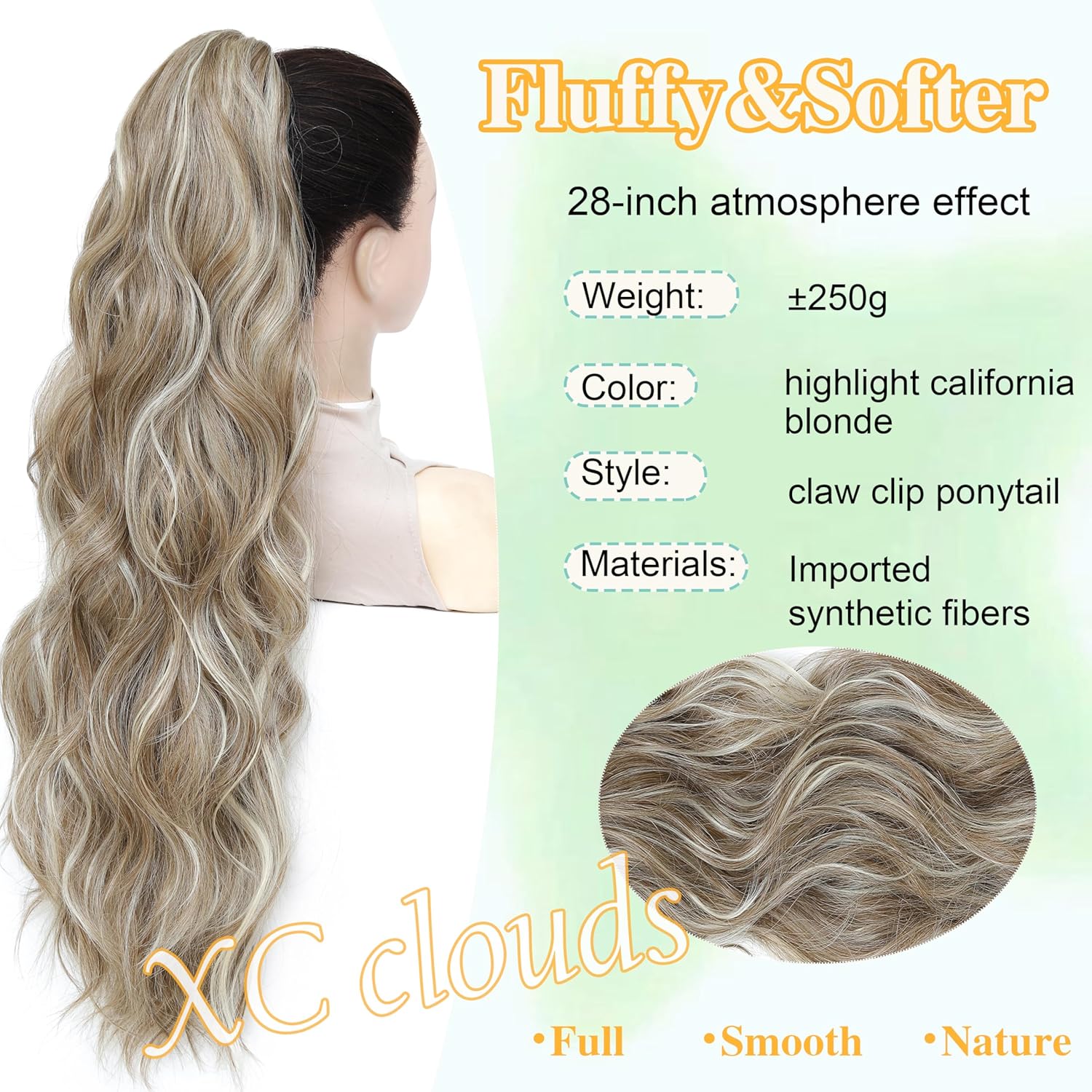 Ponytail Extension Synthetic 28 Inch Wavy Curly Claw Clip Hair Piece Synthetic Brown Pink Ponytail Hair Extension 22Inch Long  main image 2
