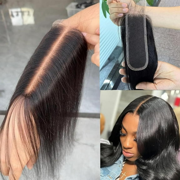 FGERFE-2x6 SKINLIKE HD Lace Closure Human Hair Deep Parting Body Wave Closure Middle part 2 by 6 Hd Closure With Baby Hair, Closure pre plucked with Natural Hairline Natural Black (Body wave 12 Inch)