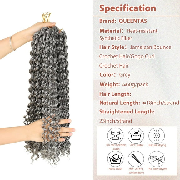FGERFE-3 Packs 18 inch Grey Gogo Crochet Hair for Women Jamaican Crochet Hair Extensions Ocean Wave Wand Afro Passion Twist 36 Roots (Gray#60)