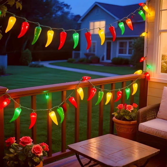 FGERFE-35 LED Red Green and Yellow Chili Pepper Lights, UL Listed Colored Decorative Lighting String 18 Ft, for Christmas, Thanksgiving, Easter, Kitchen, Patio, Living Room.