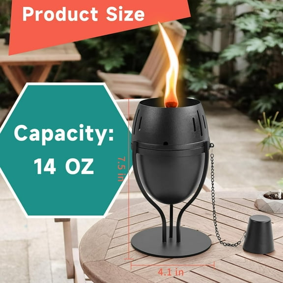 FGERFE-4 Pack Metal Table Top Torches, 14 oz Citronella Torches for Outside, Refillable Flame Light Torch, Decorative Tabletop Lantern for Yard, Patio, Deck, Garden, Party, Landscape
