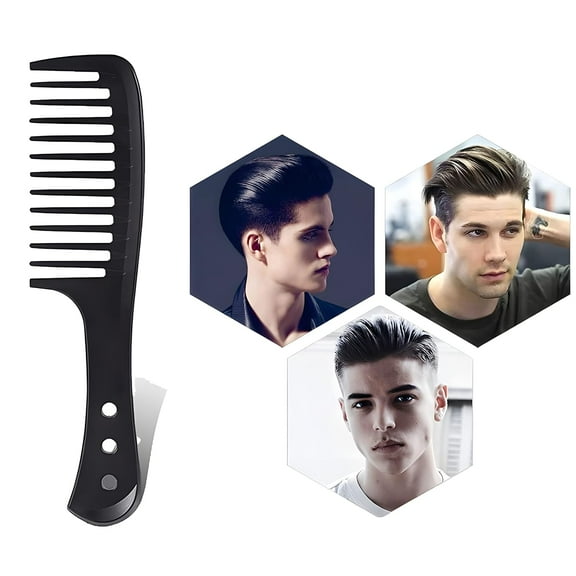 FGERFE-4 Pcs Wide Tooth Combs, Large Tooth Hair Combs for Curly Wet Wavy Thick Hair Wigs Barber Salon, Women Men (Black)