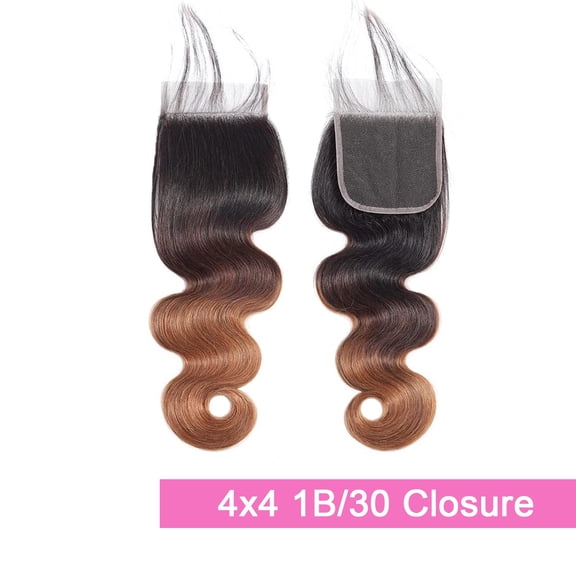 FGERFE-4X4 Closure Ombre Human Hair Transparent Lace Free Part With Baby Hair Body Wave Closure For Women Pre Plucked Natural Hairline Peruvian Virgin Real Human Hair Next Day Delivery 1B/30 Closure